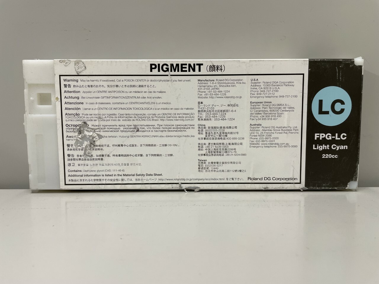 New Genuine Roland FPG-LC 220cc Light Cyan Pigment Ink Cartridge OB