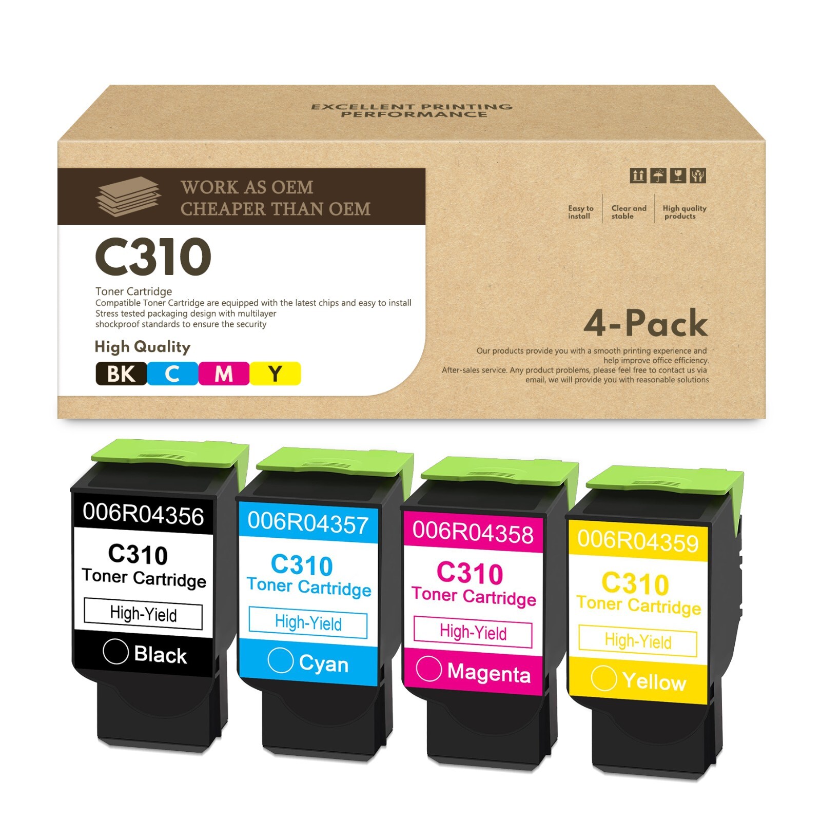 006R04356 4PK Replacement Toner Cartridge for Xerox C310 C310DNI C310DNIM C315