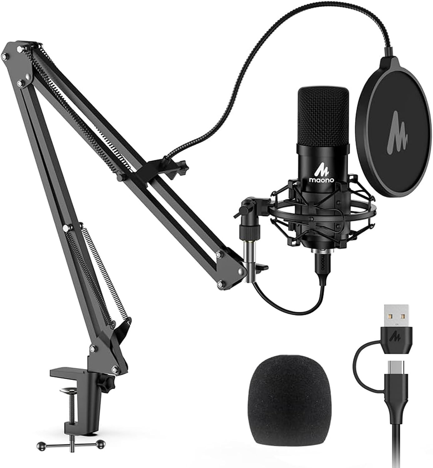 USB Microphone, MAONO 192KHZ/24Bit Plug & Play PC Computer Podcast A04, Black
