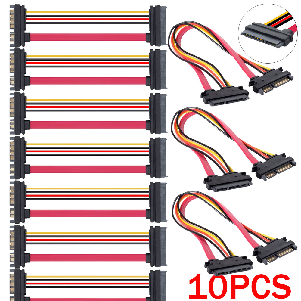 10PC 19" 15+7 Pin SATA Extension Cable Male to Female Data and Power for HDD SSD
