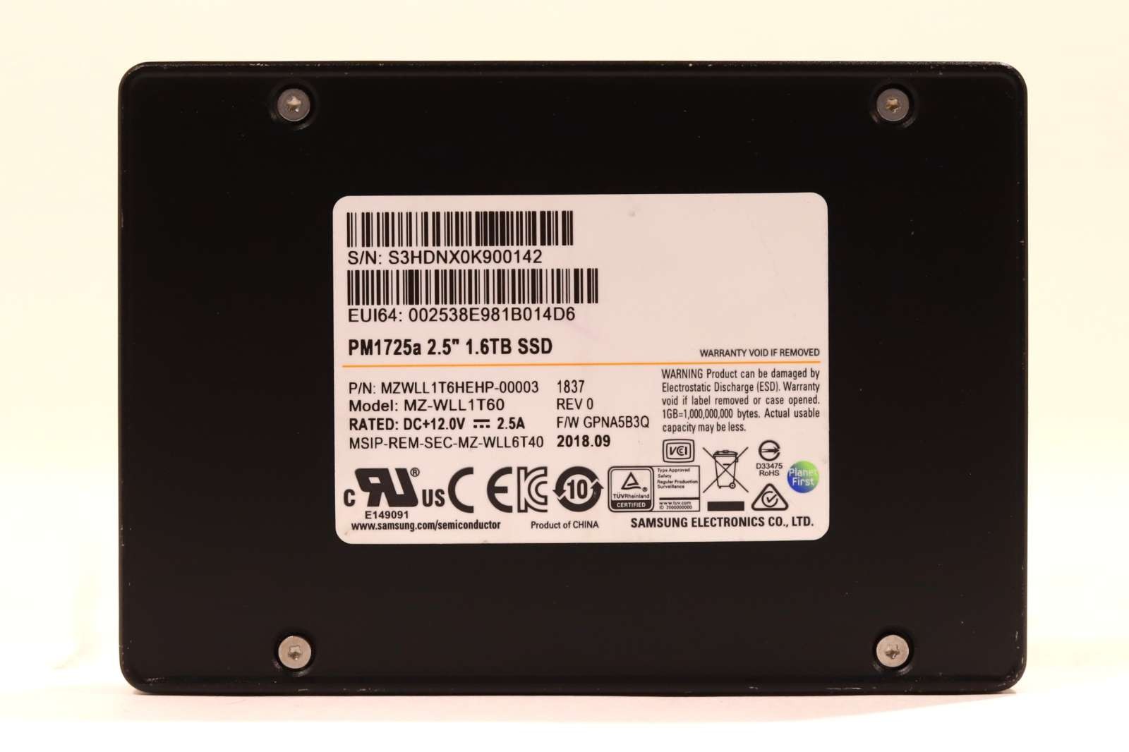Samsung MZ-WLL1T60 PM1725a 1.6TB 2.5" U.2 PCIex4 NVMe SSD P/N:MZWLL1T6HEHP-00003