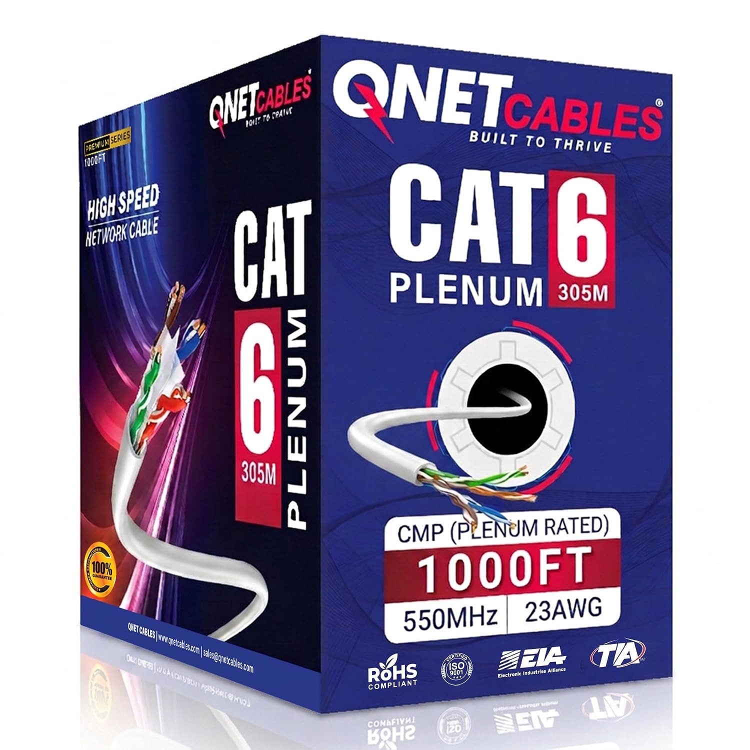 CAT6 Plenum Cable 1000ft CMP 23AWG UTP Ethernet Network Cable 10Gbps 550MHz