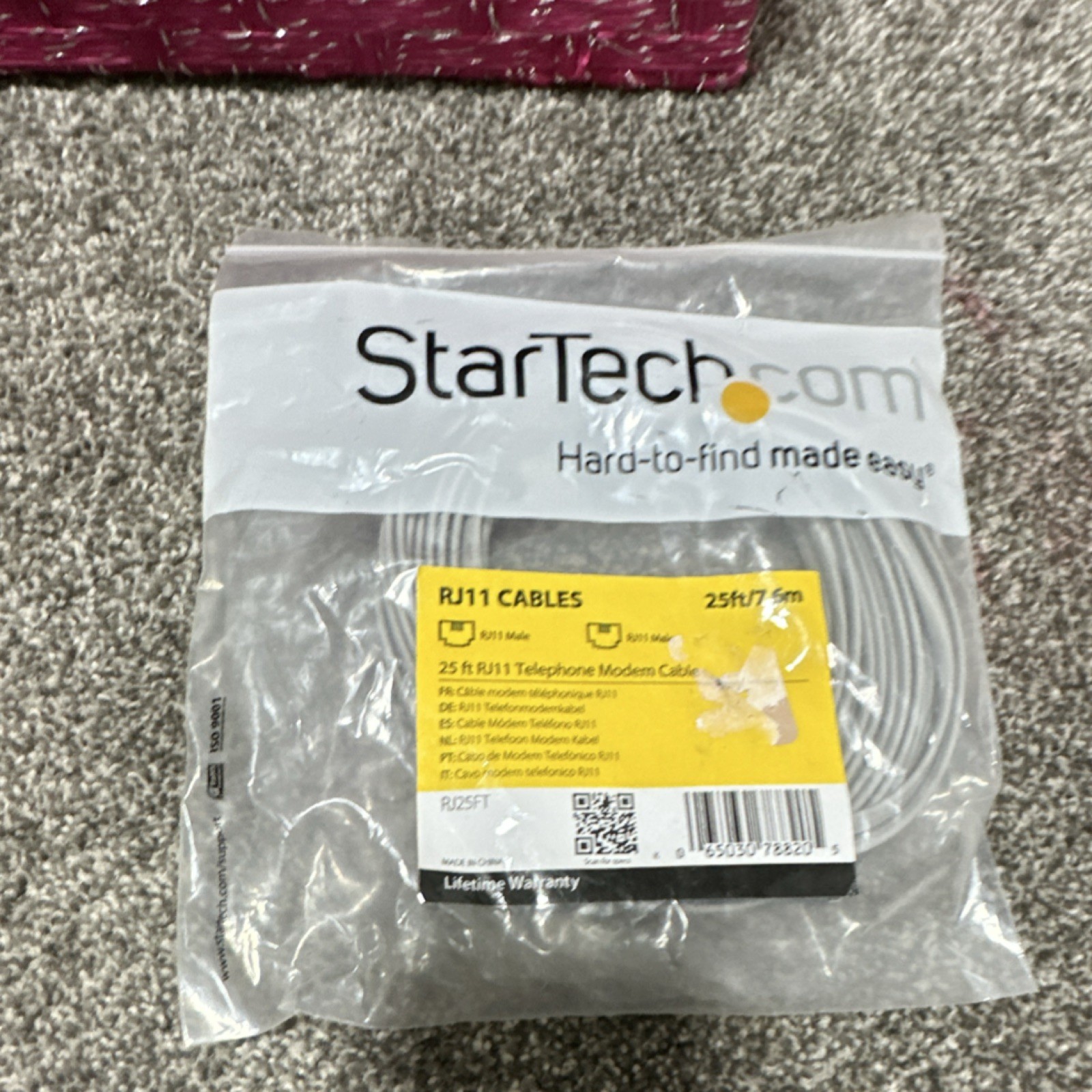 StarTech Gray RJ11 Telephone Modem Cable 25ft Male to Male RJ25FT