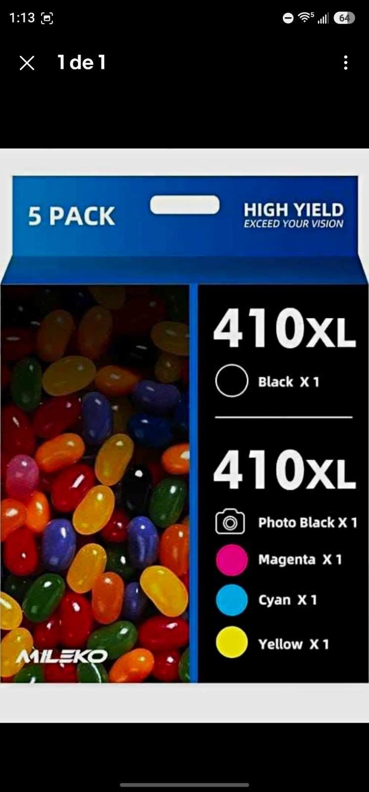 MILEKO 410XL Compatible Inkjet Ink Cartridges 5-Pack BK PBK C M Y