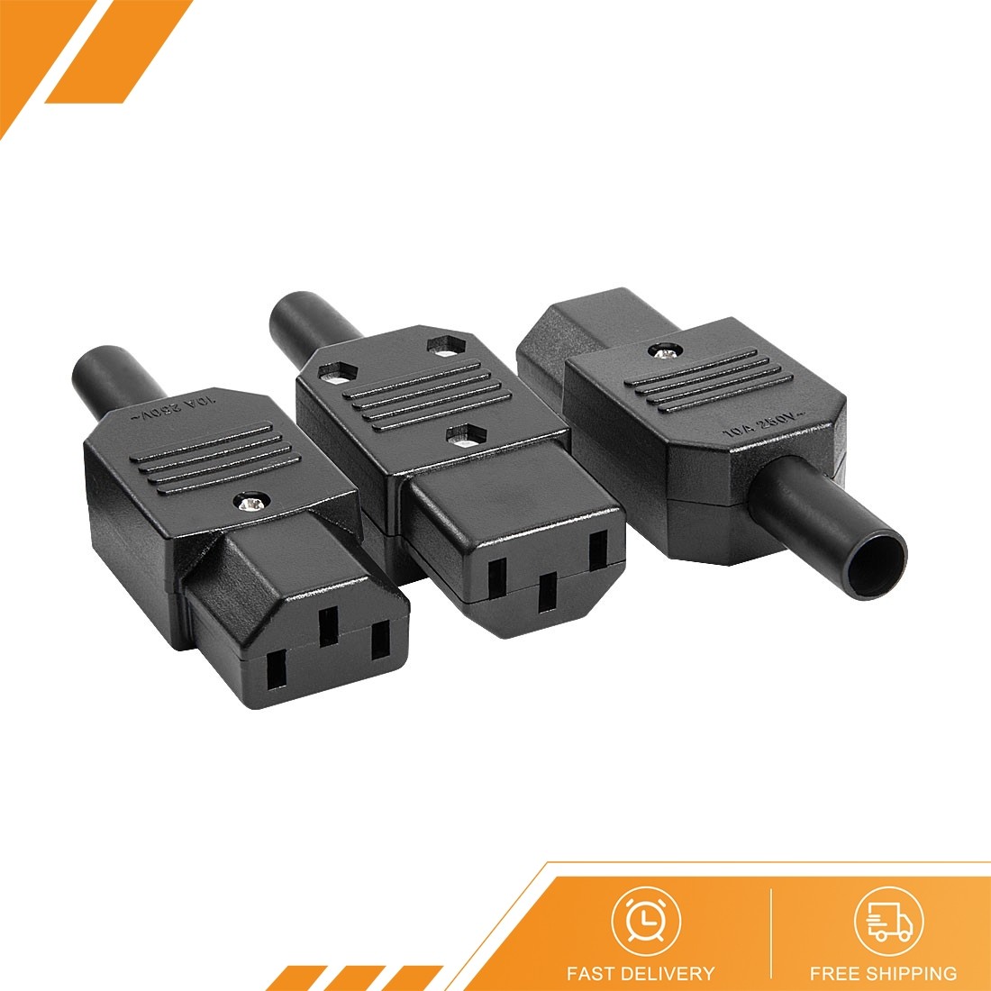 3 x AC250V 10A Female 3Terminals Panel Mount IEC320 C13 Plug Adapter Connector