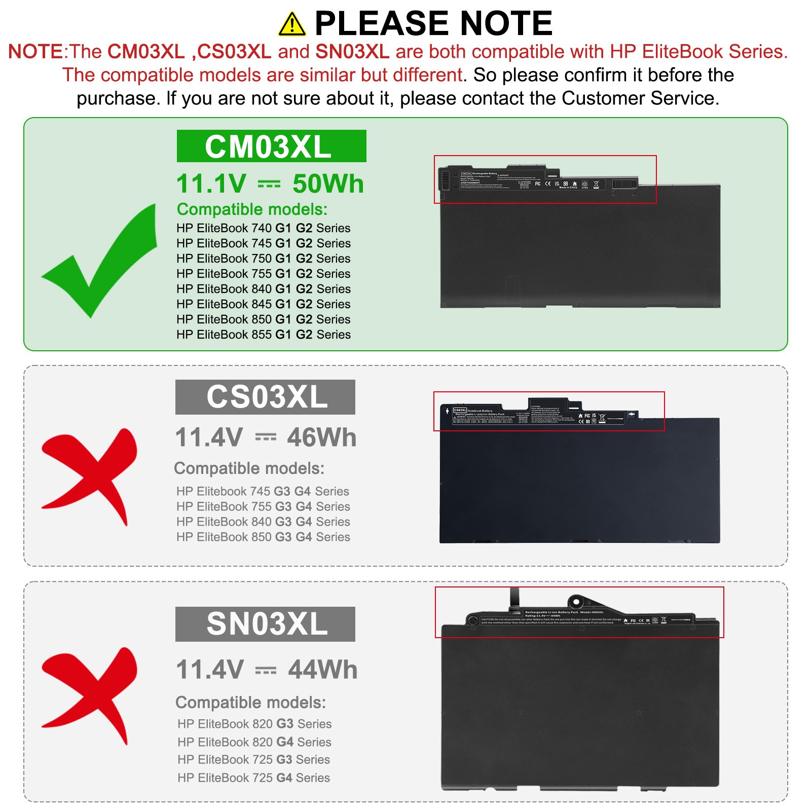 ✅LOT 50Wh CM03XL battery for HP EliteBook 840 850 G1 G2 740 745 G1 G2 717376-001