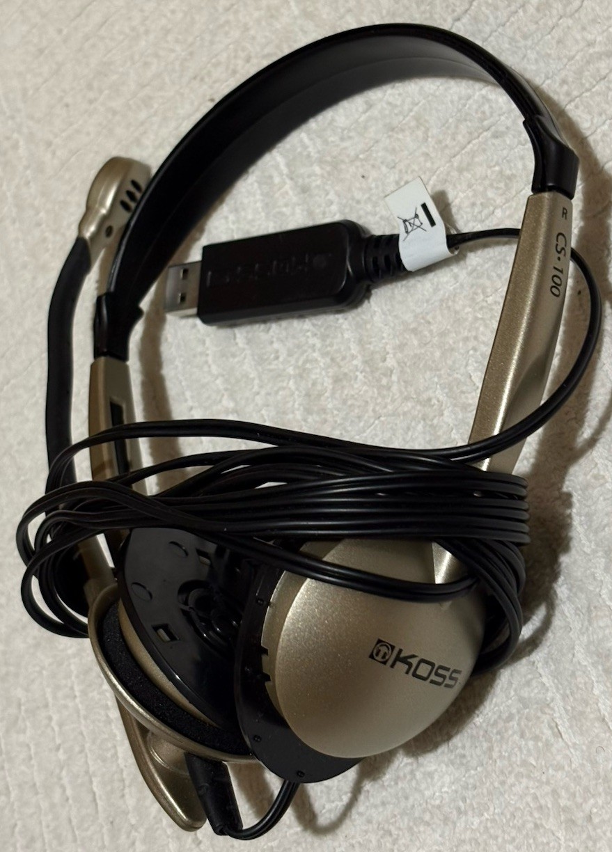 Retro Koss CS100 On-Ear Communication Headset Dual Noise-Canceling Mic 8ft Cord