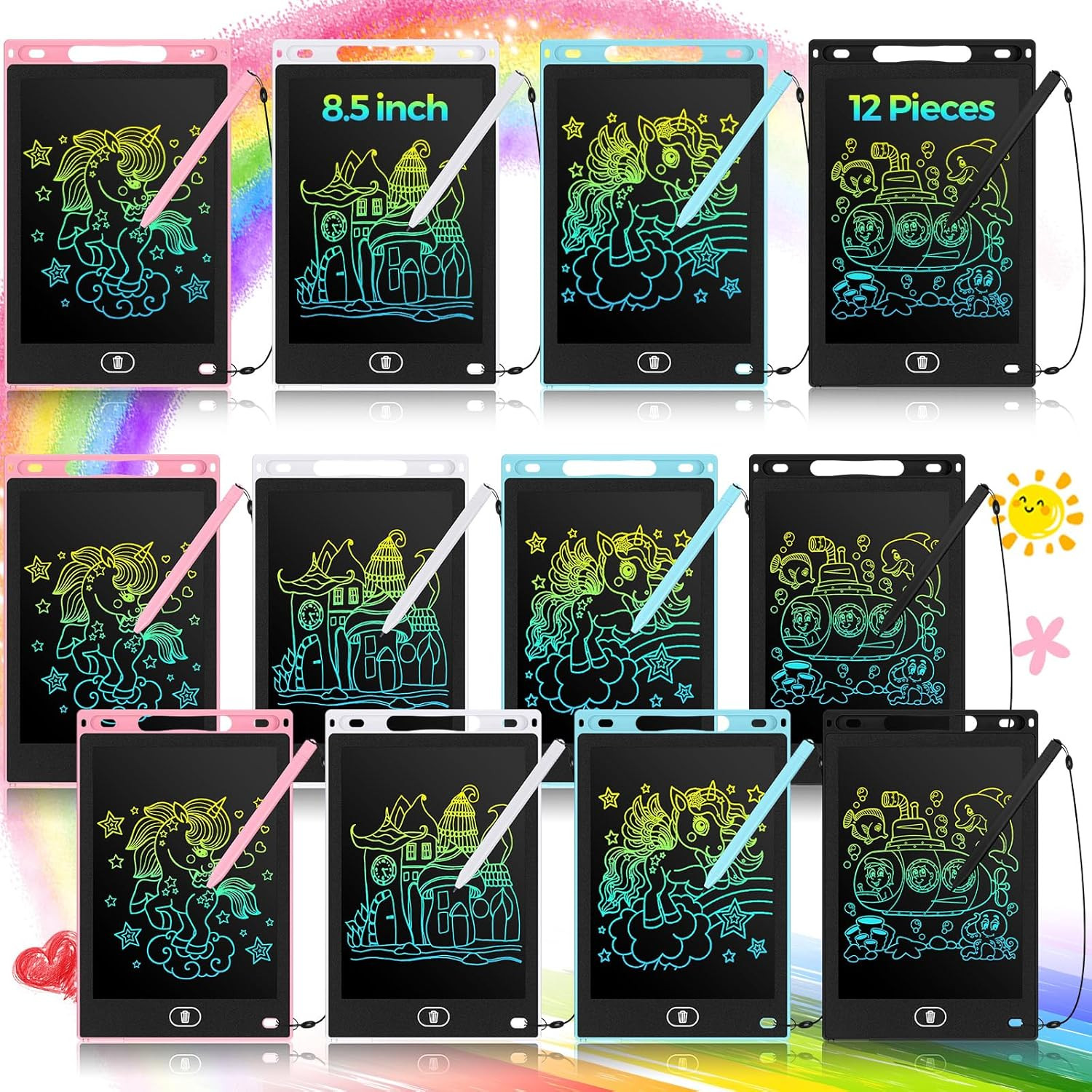 12 Pack LCD Writing Tablets for Kids, 8.5 Inch Erasable Doodle Boards Portable E