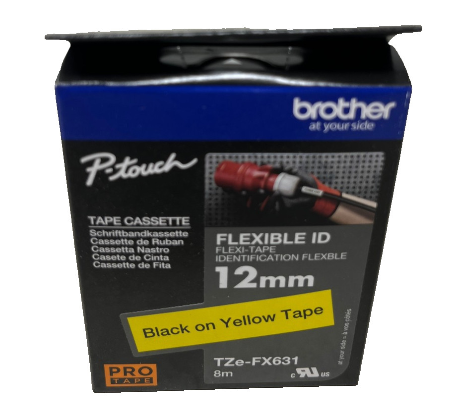 Brother TZe-FX631 Original Black On Yellow Label Tape 12mm x 8mt P-TOUCH 300/500