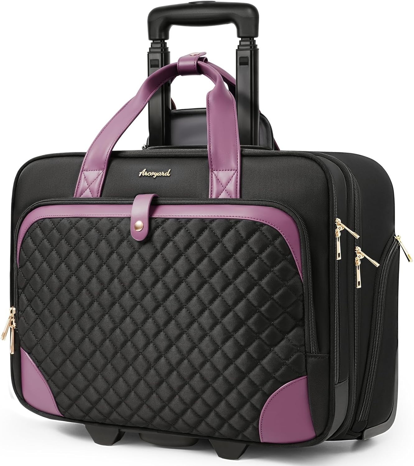 Rolling Laptop Bag, Rolling Briefcase for Women with Waterproof Pocket, 16 Inch