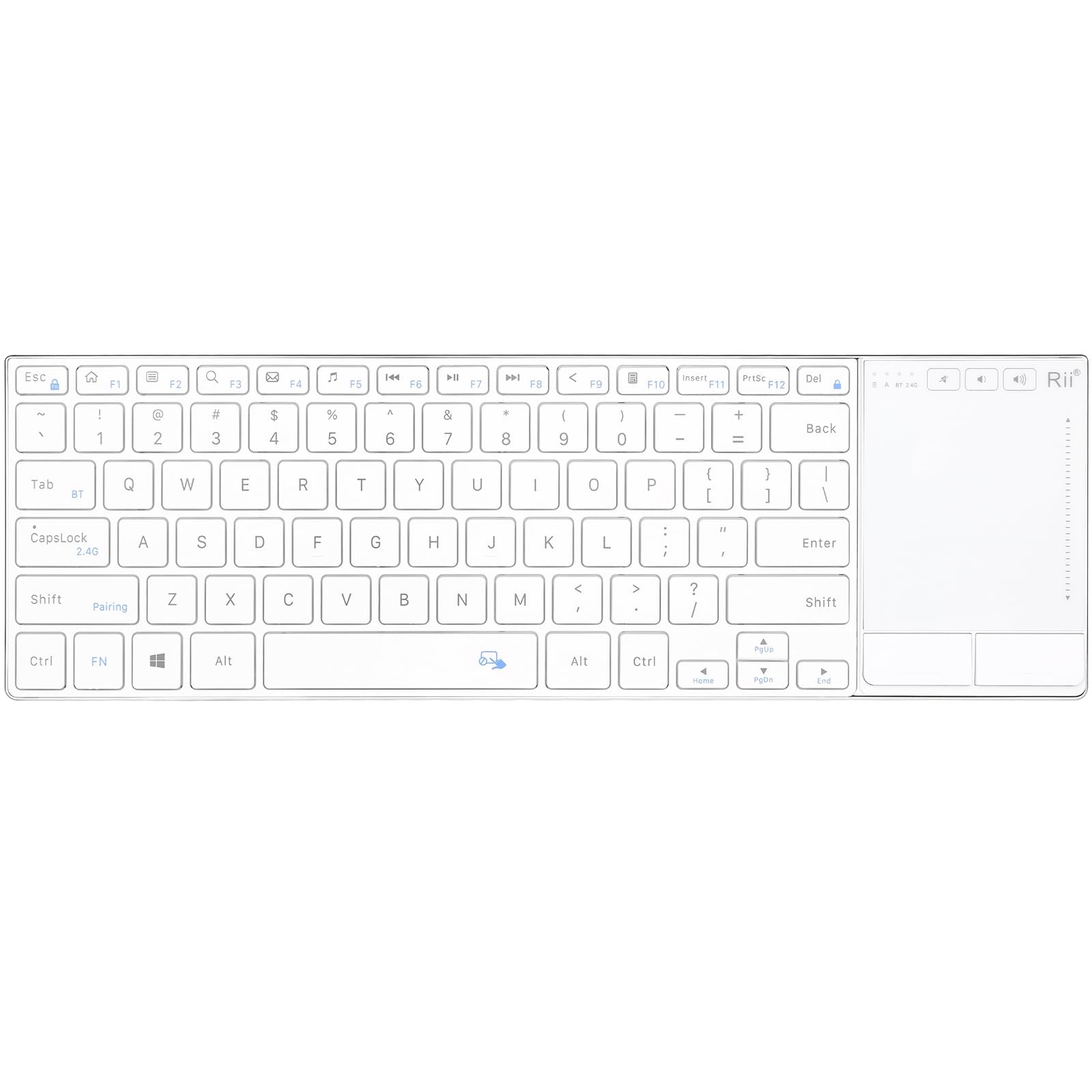 Rii 2.4G Wireless and Bluetooth Touch TV Keyboard with Media White(K22S-W)