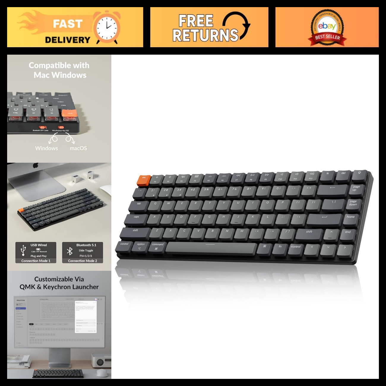 Wireless Low-Profile Mechanical Keyboard 75% QMK Customizable RGB Backlit