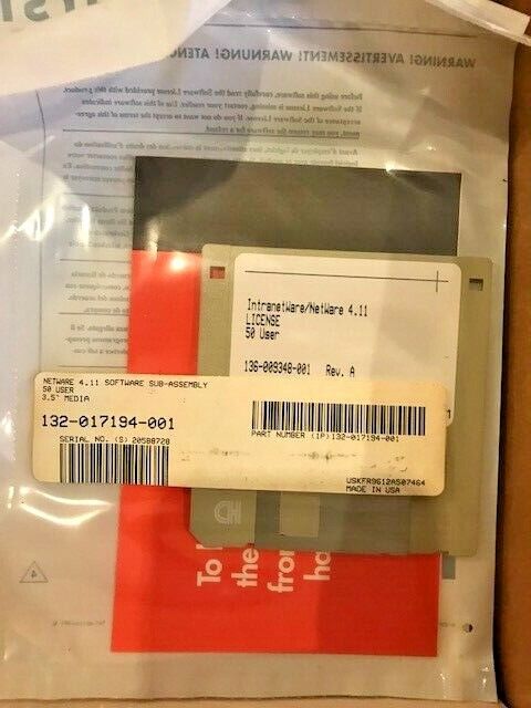 ULTRA RARE VINTAGE NOVELL NETWARE 4.11 50 USER LICENSE ADDS 50 USERS RM4