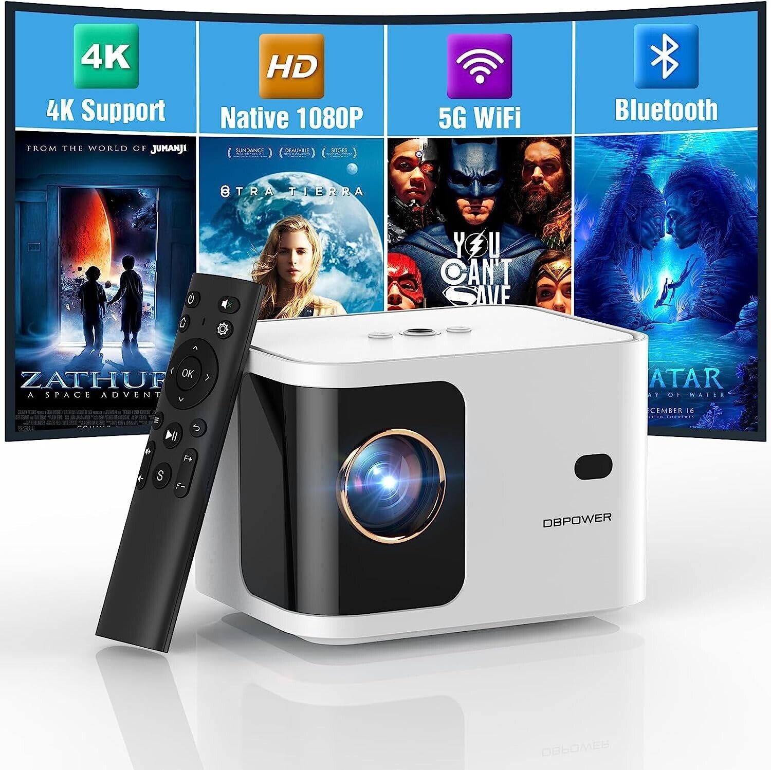 Projector 300ANSI 1080P Mini WiFi Bluetooth Video Home Theater Cinema Projectors