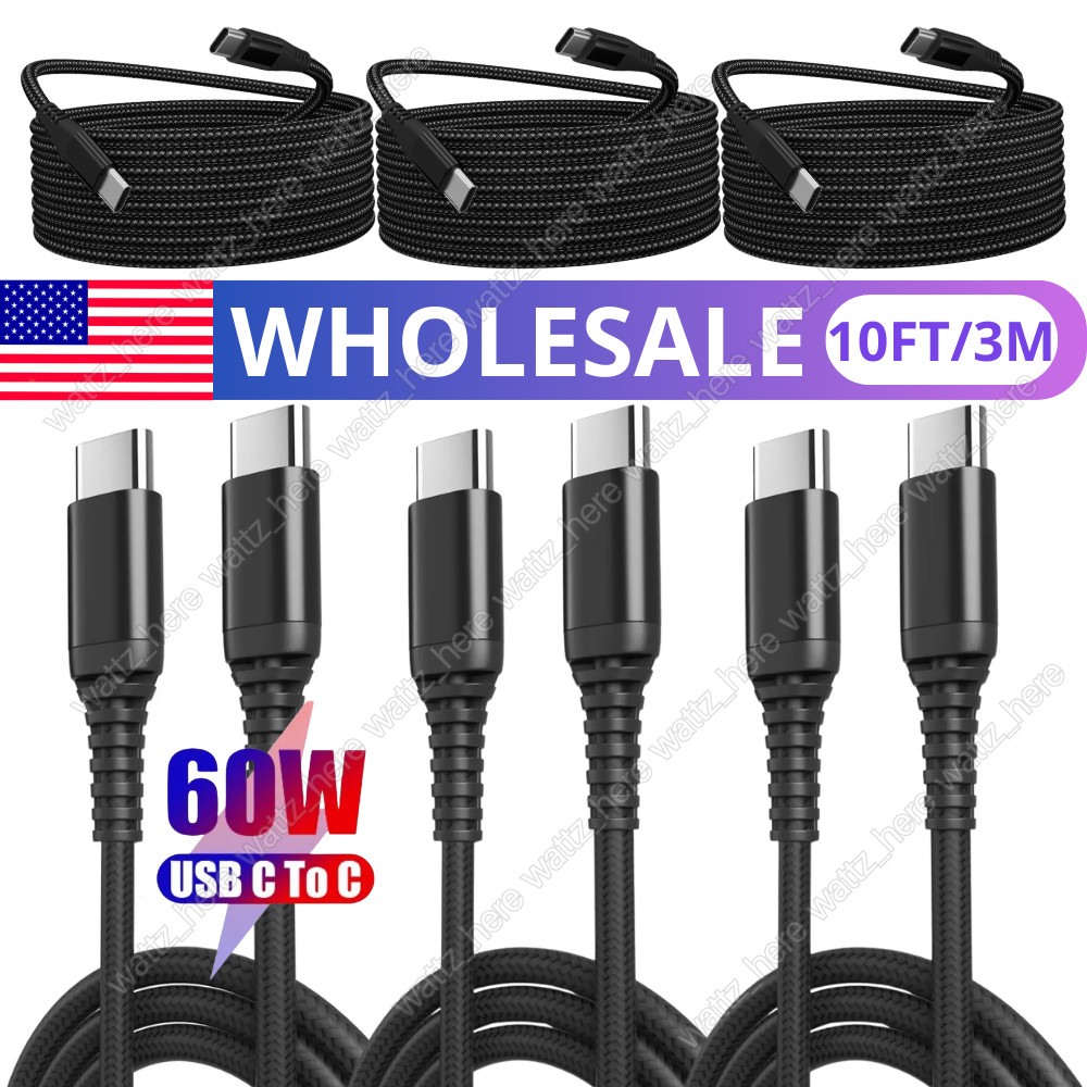 Bulk Lot USB-C to USB-C Cable 60W Fast Charger Cord 10FT For iPhone 15/Plus/Pro