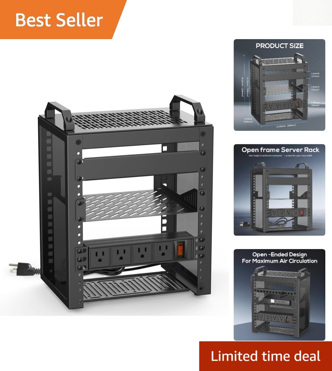 6U Mini Server Rack with PDU Power Outlets - 10" Depth for IT & AV Equipment