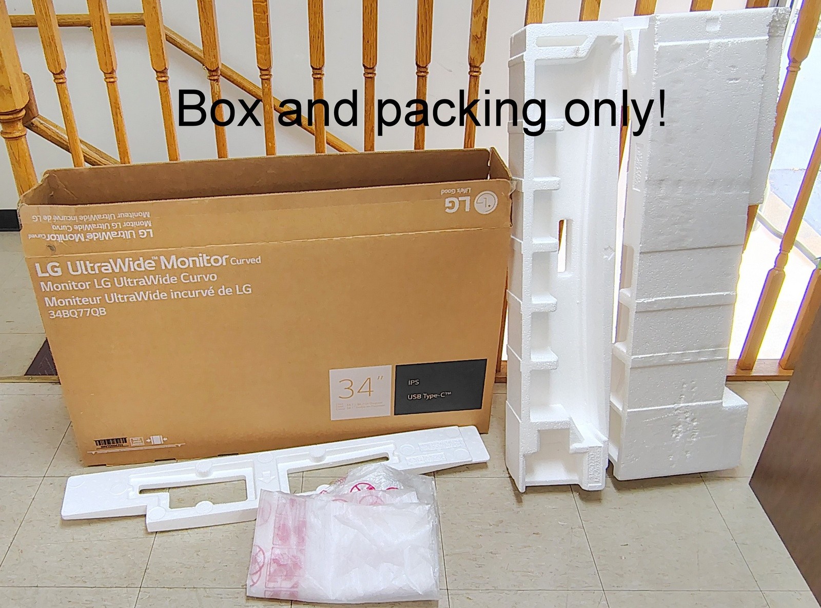 LG 34BQ77QB-B 34" UltraWide Curved Monitor Original OEM Box Foam Packaging Set