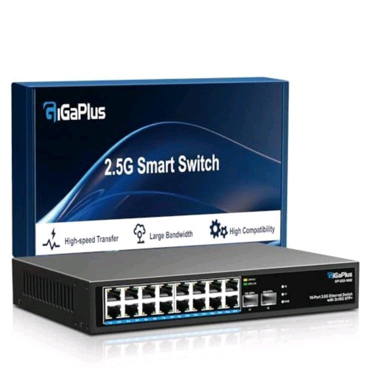 18 Port 2.5Gb Unmanaged Ethernet Switch 16 2.5G Base-T Ports 2 10G SFP Network