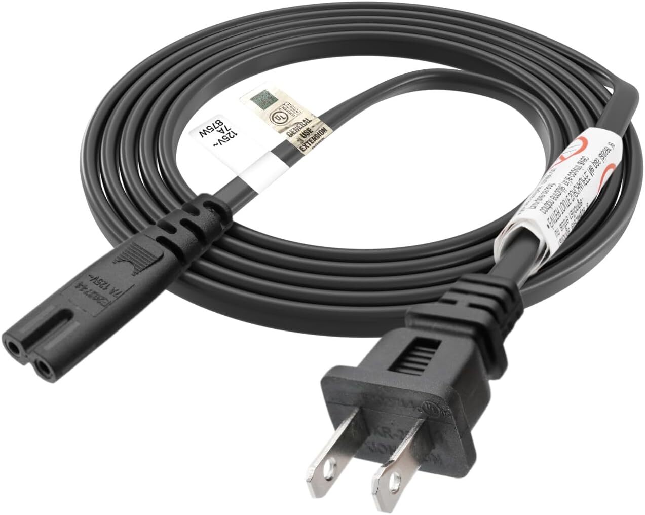 FIRMERST 2 Prong 6/12 feet Right Angle Power Cord 18AWG 6 feet for TV, Switch
