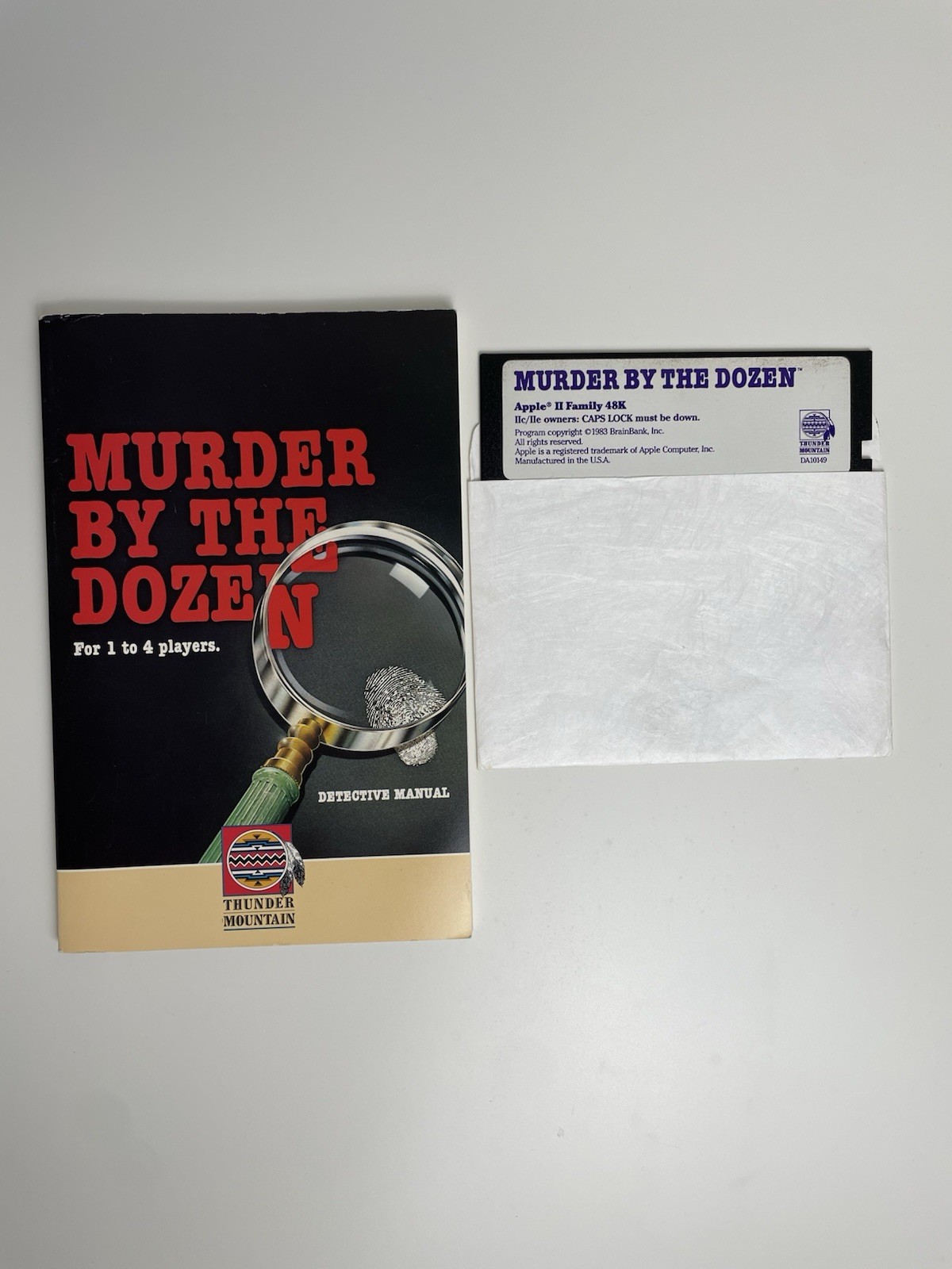 Vintage Apple II Murder by the Dozen 5.25 Floppy + Detective Manual Thunder Mtn
