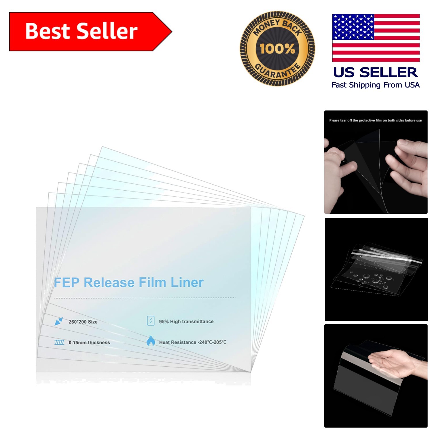 Versatile 6PCS 260x200mm FEP Release Film for Any 3D Printer - Durable & Smooth