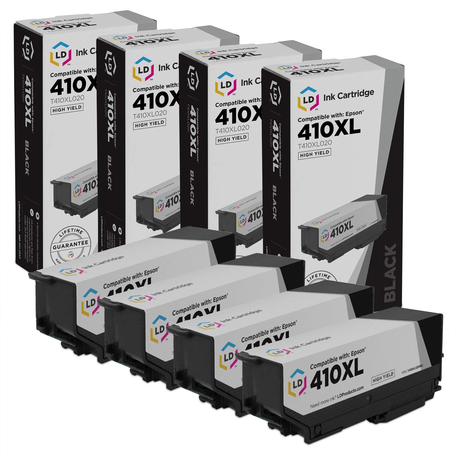 LD Replacement Epson T410XL020 Black Ink 4 Set for XP-530 XP-630 XP-635 XP-830