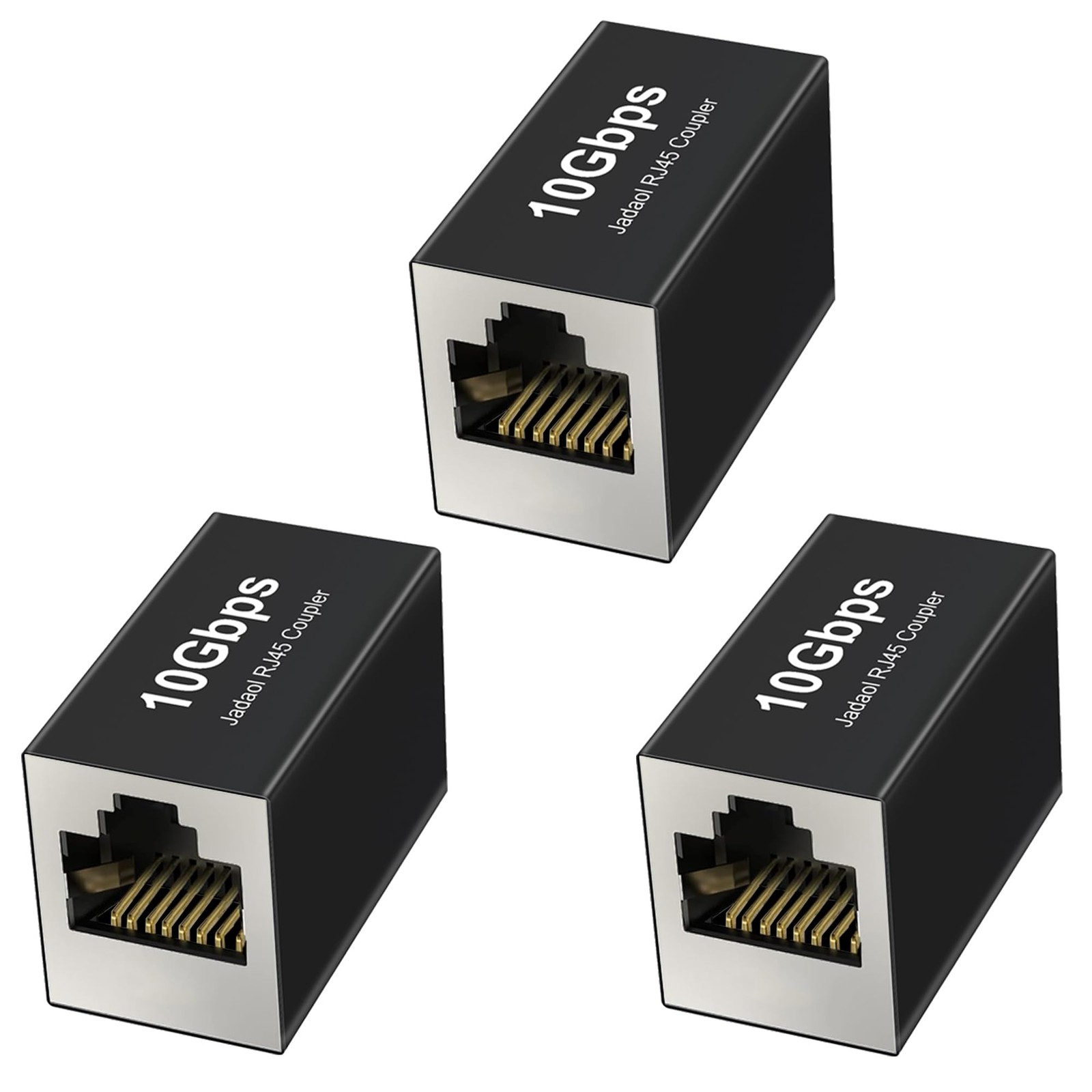 RJ45 Coupler 10Gbps Shielded, Gold-Plated Contacts, Aluminum Alloy Inline 3-Pack