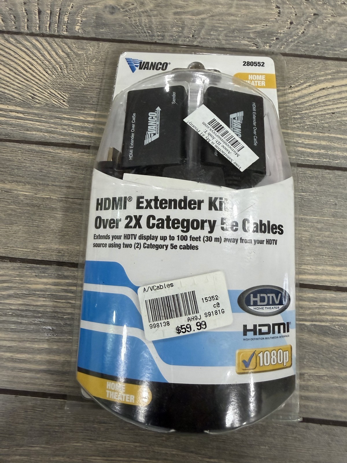 VANCO HDMI Extender Kit Over 2X Cat5e/Cat6 Cables Up to 100ft 1080p 280552
