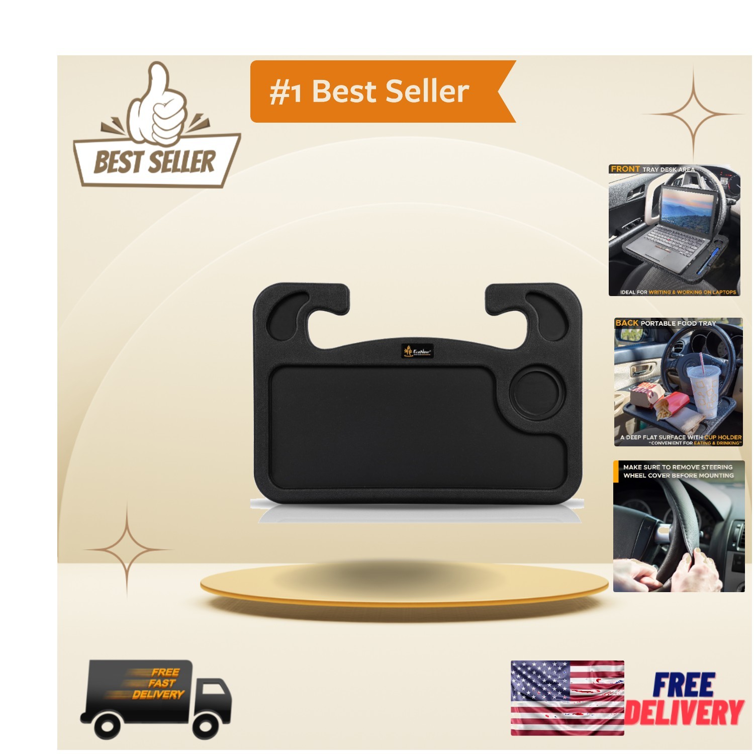 Compact Multi-Purpose Car Steering Wheel Tray & Laptop Desk - Modern Design
