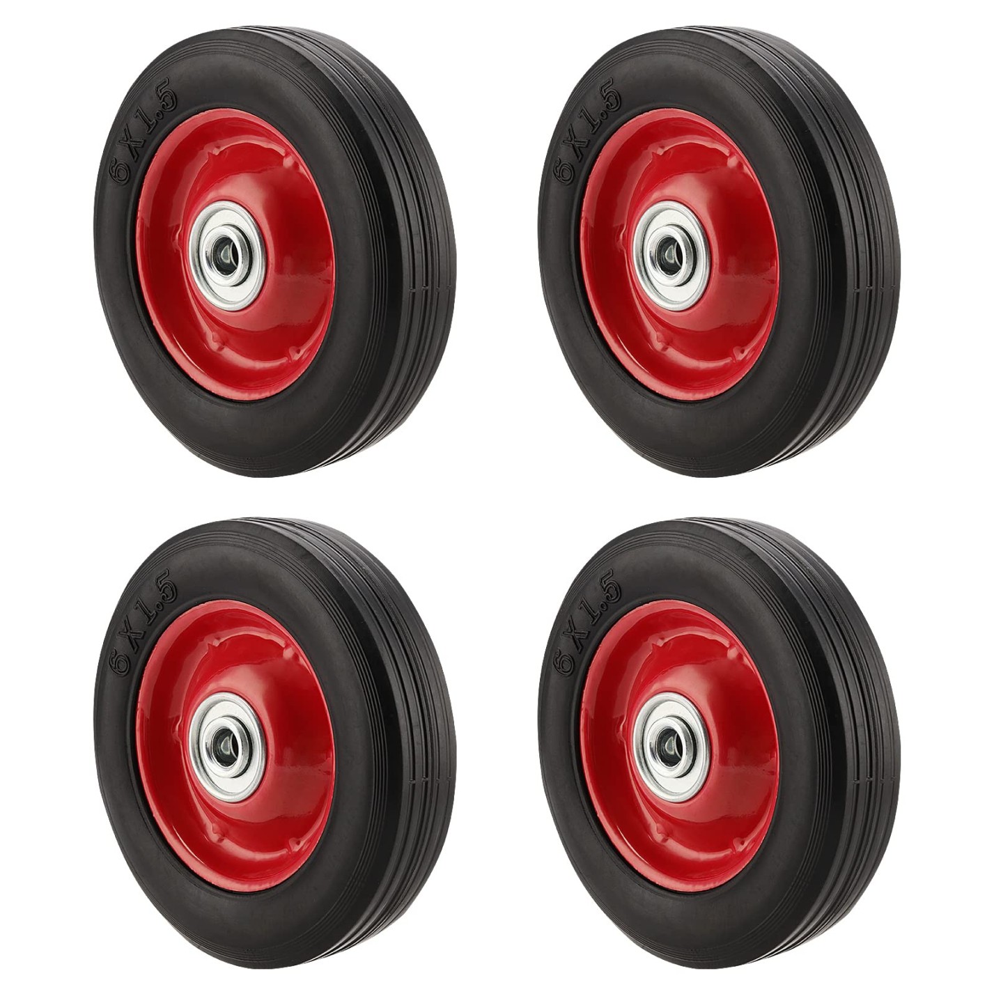 MOUYAT 4 Pack 6 Inch Solid Rubber Replacement Tires, Flat Free Hand Truck Wheel
