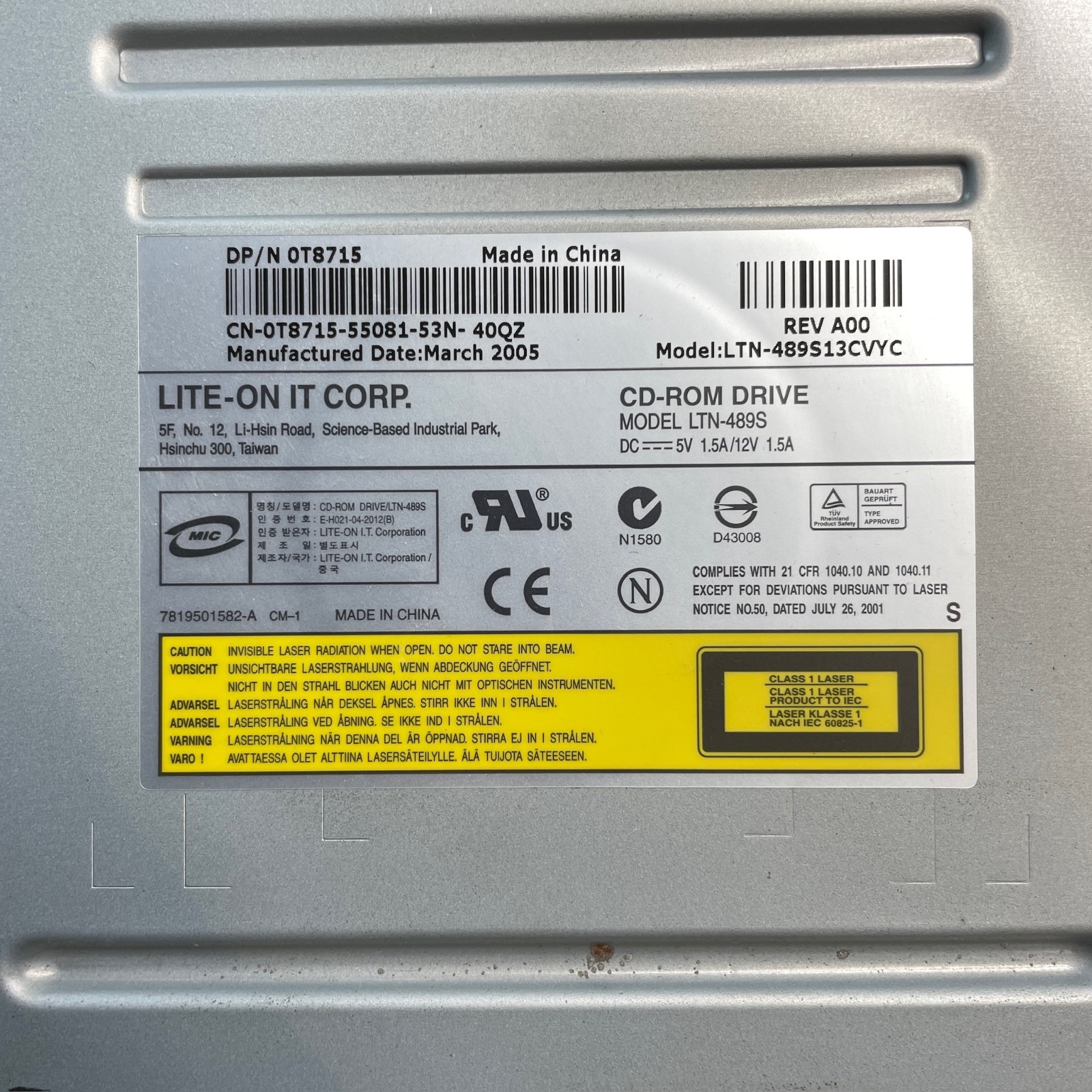 Lite-On LTN-489S 48x CD-ROM IDE PATA 5.25 Optical Drive Dell 0T8715