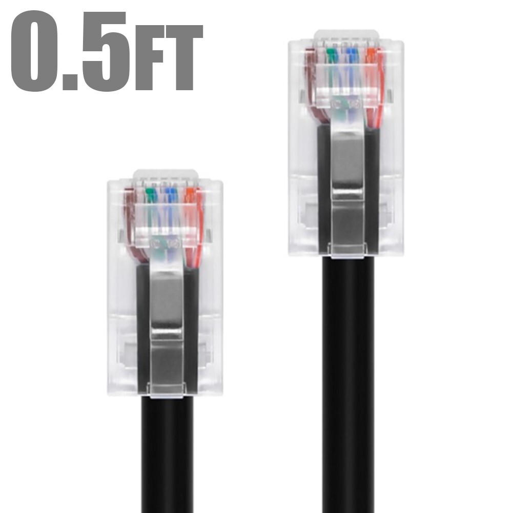 0.5FT 1FT 5FT 10FT 50FT 100FT CAT6A RJ45 Ethernet Non-Boot Cable 26AWG Black LOT