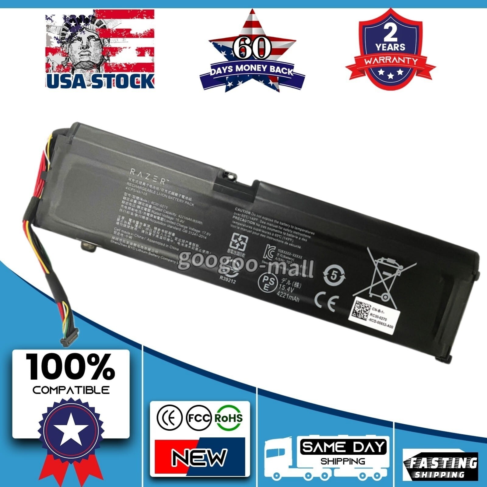 RC30-0270 Genuine Battery for Razer Blade 15 Base RZ09-03006 RZ09-02705E76-R3U1