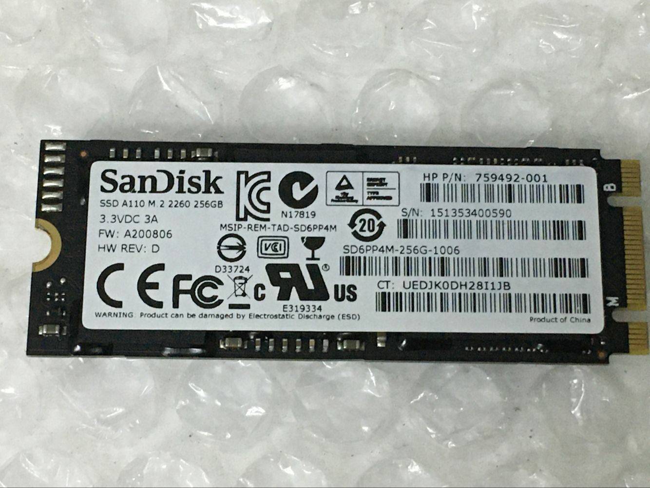 256GB SSD A110 SD6PP4M-256G-1006 M.2 2260 256GB PCIe NVMe for HP Zbook G2 Laptop