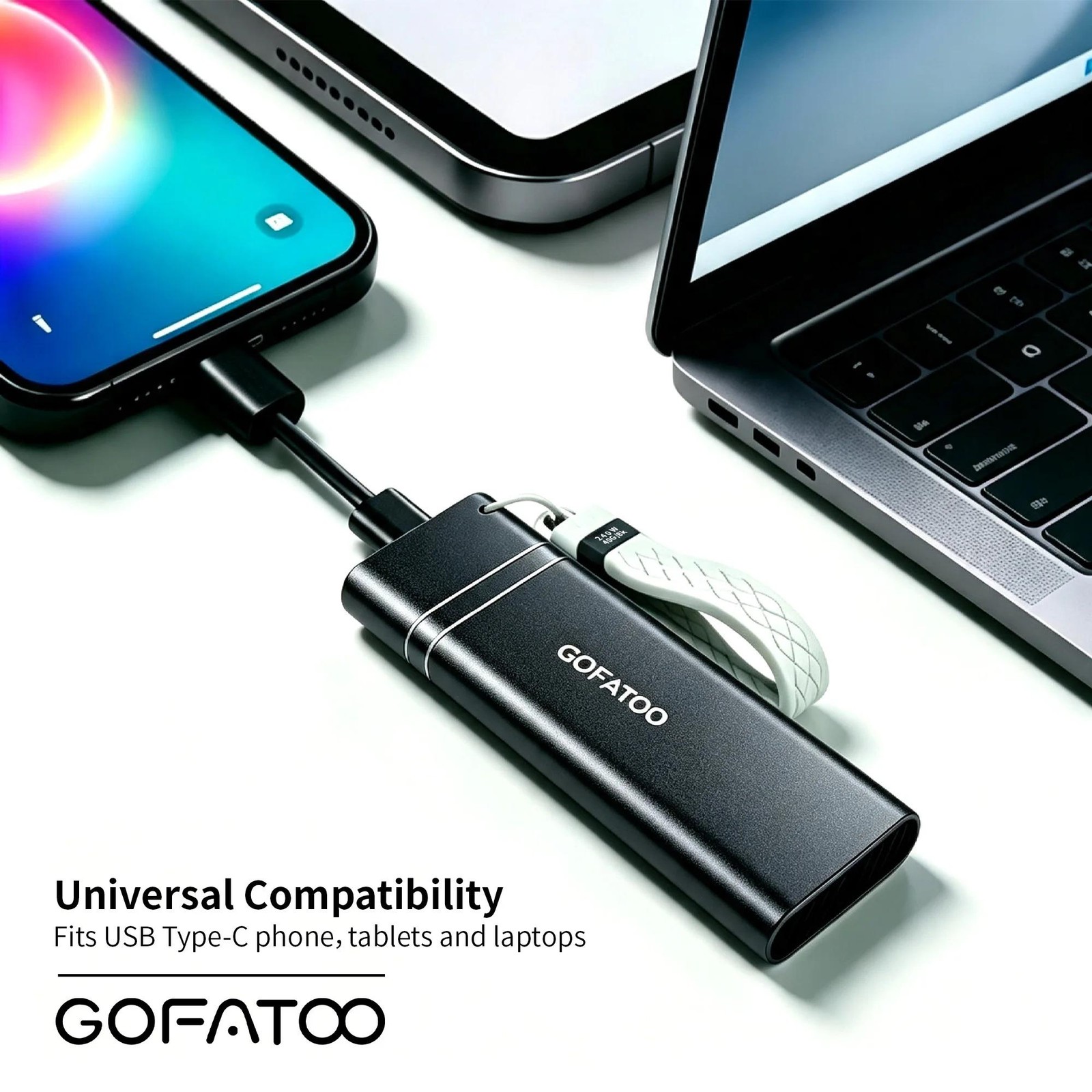GOFATOO Portable External PSSD 1050MB/s USB3.2 Gen2 Type‑C 512GB/1TB/2TB Black