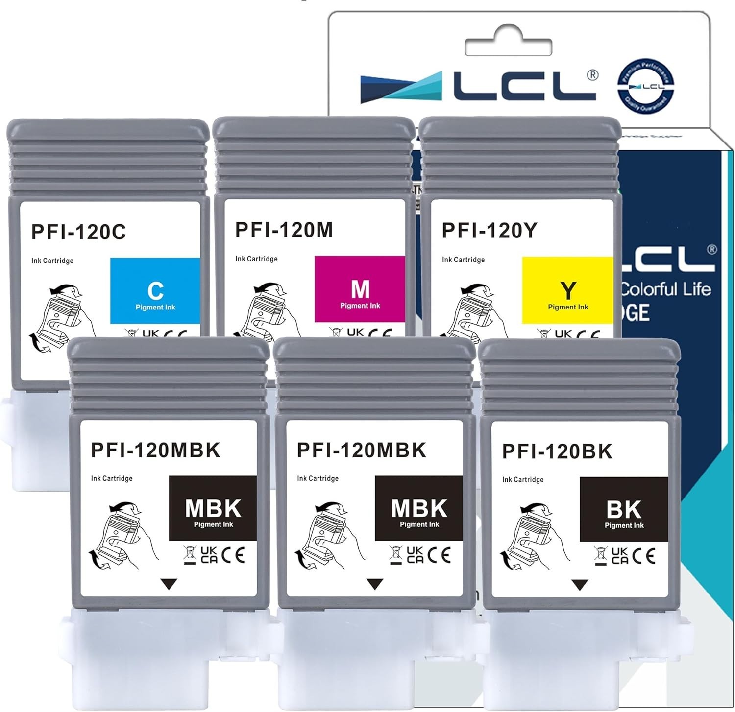 LCL PFI-120 Ink Cartridge 6-Pack Canon ImagePROGRAF TM-200 TM-300 GP-200 GP-300