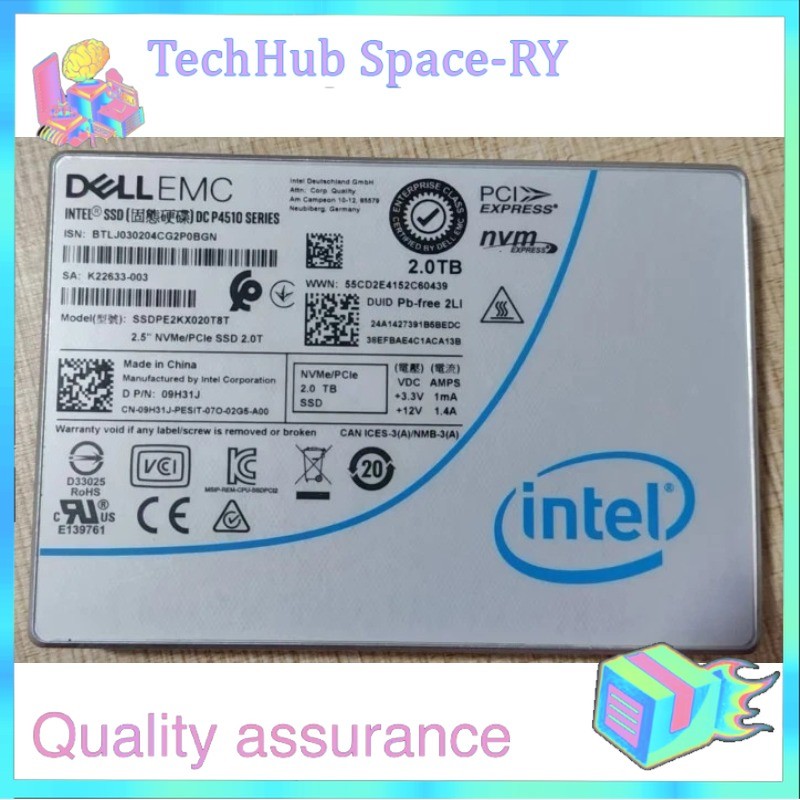 DELL 2TB Intel SSD P4510 Series DC NVME U.2 2.5" SSDPE2KX020T8T 09H31J