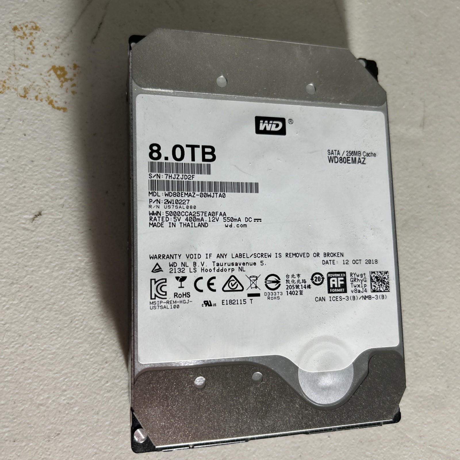 8TB WD Western Digital 5400RPM SATA 6Gb/s 256MB Cache 3.5" Hard Drive WD80EMAZ
