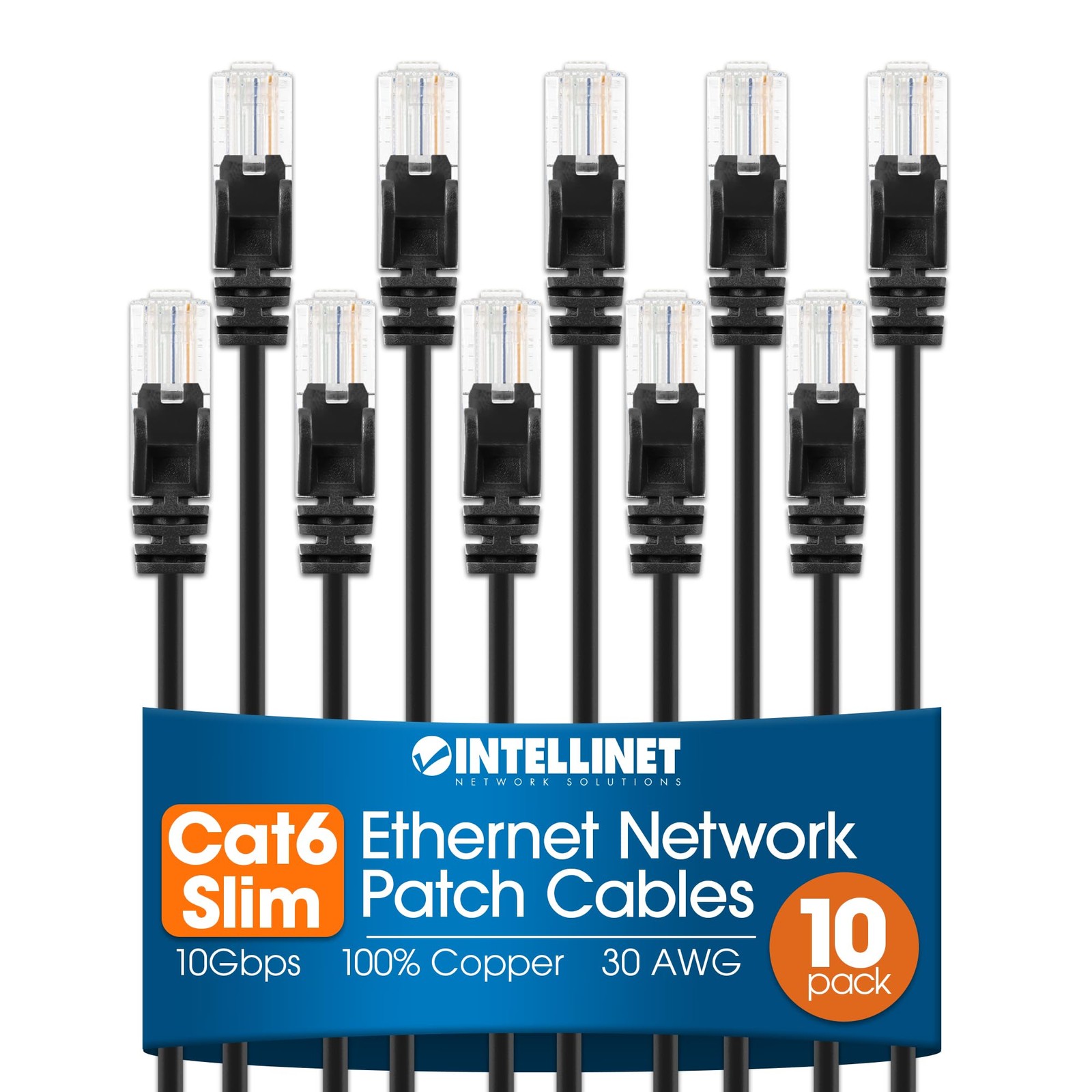 10 PCS 10 Ft Intellinet Cat6 Slim UTP Network Ethernet Patch Cable Cord Black
