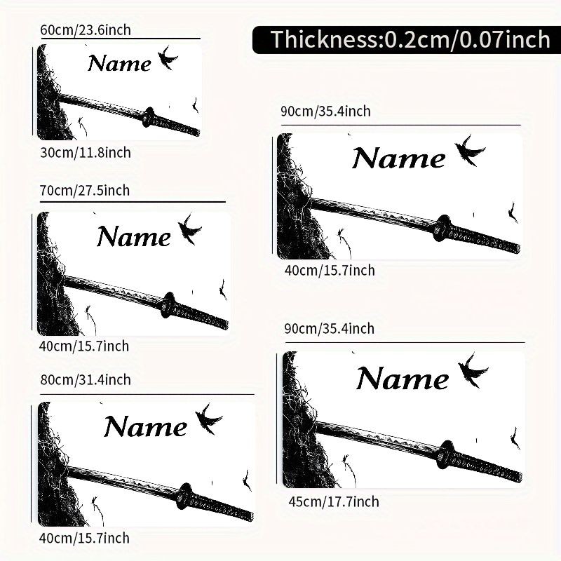 Personalized Name- Katana And Cherry Blossom Design Non-Slip Rubber Gaming Des