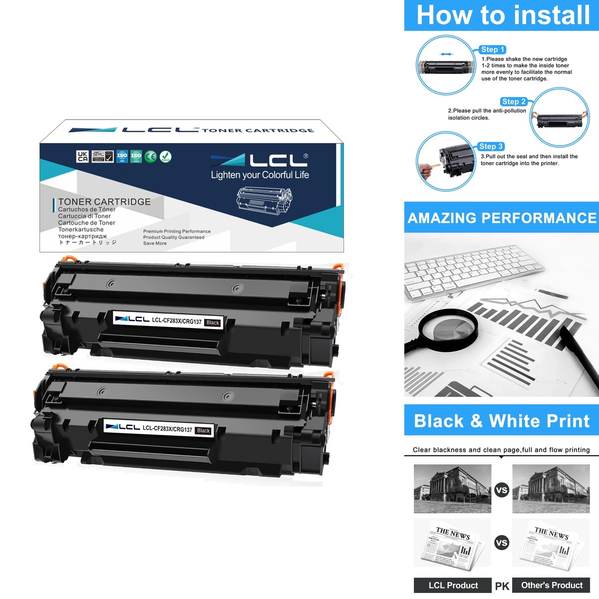 LCL Compatible 83X CF283X 83A CF283A CRG137 CRG-137 Toner Cartridge Replacement