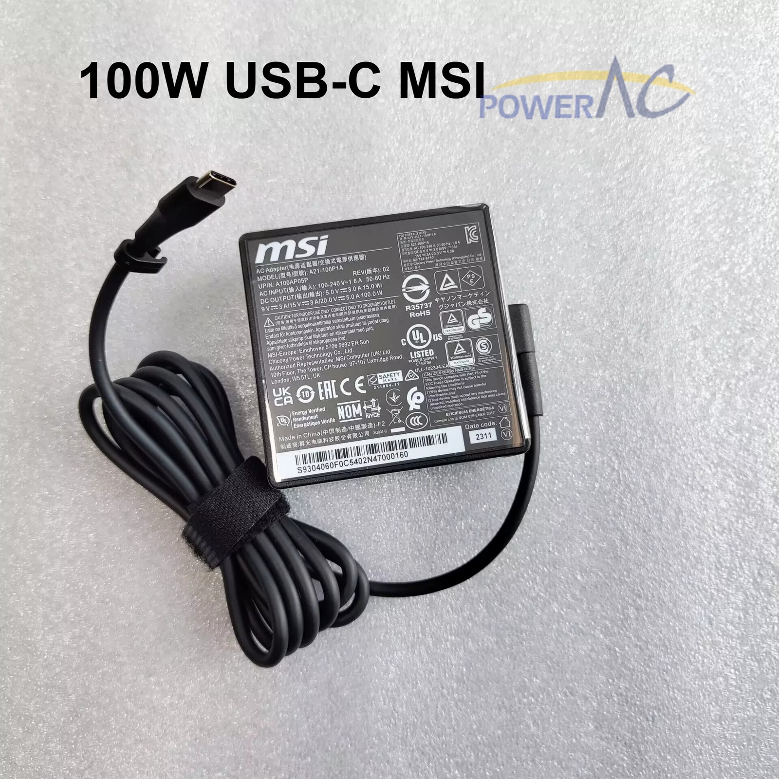 Genuine MSI 100W Power Supply for Razer Blade RZ09-03101 RZ09-03102 RZ09-0327