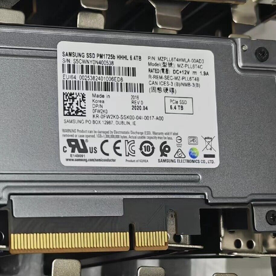 6.4TB SSD PM1725b PCIE SAMSUNG MZ-PLL6T4C MZPLL6T4HMLA-00AD3 HHHL OFW2K0 Dell