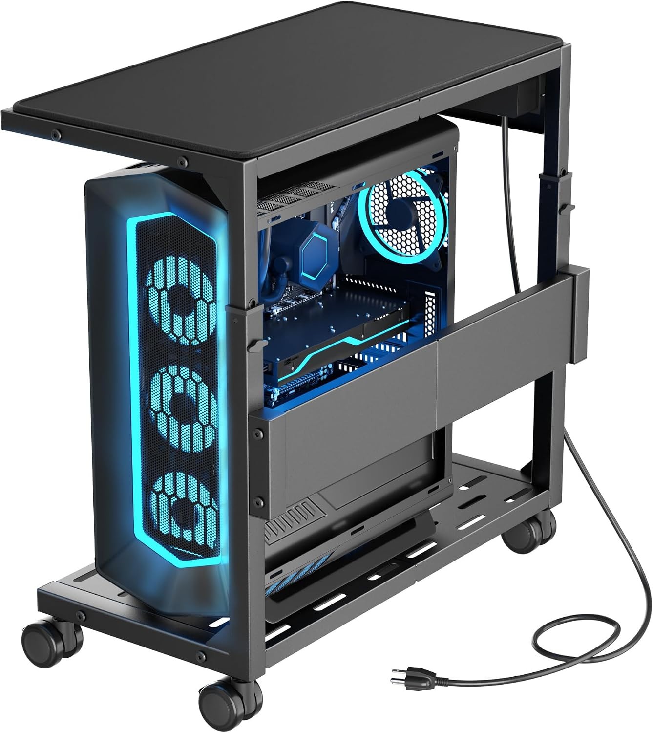 Heavy Duty Metal PC Stand Adjustable Computer Tower Stand Wheels