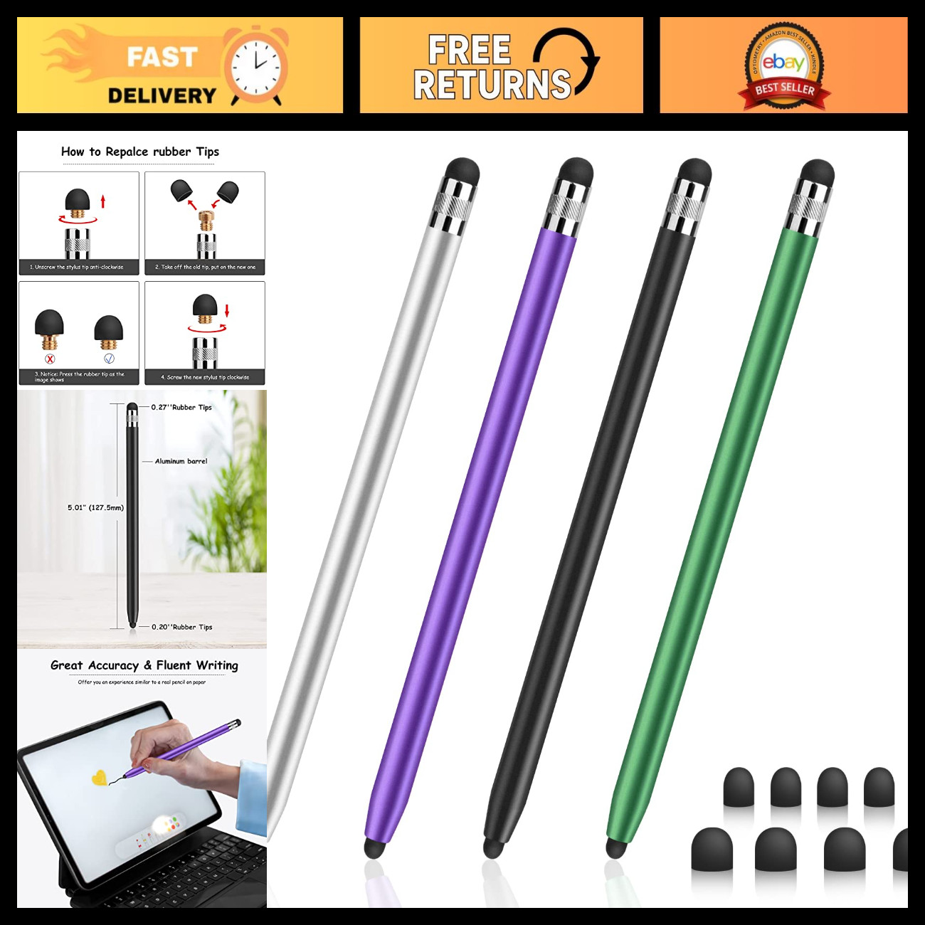 4 PCS Universal 2-in-1 Touchscreen Stylus Pen Set - Precision & Versatile Use