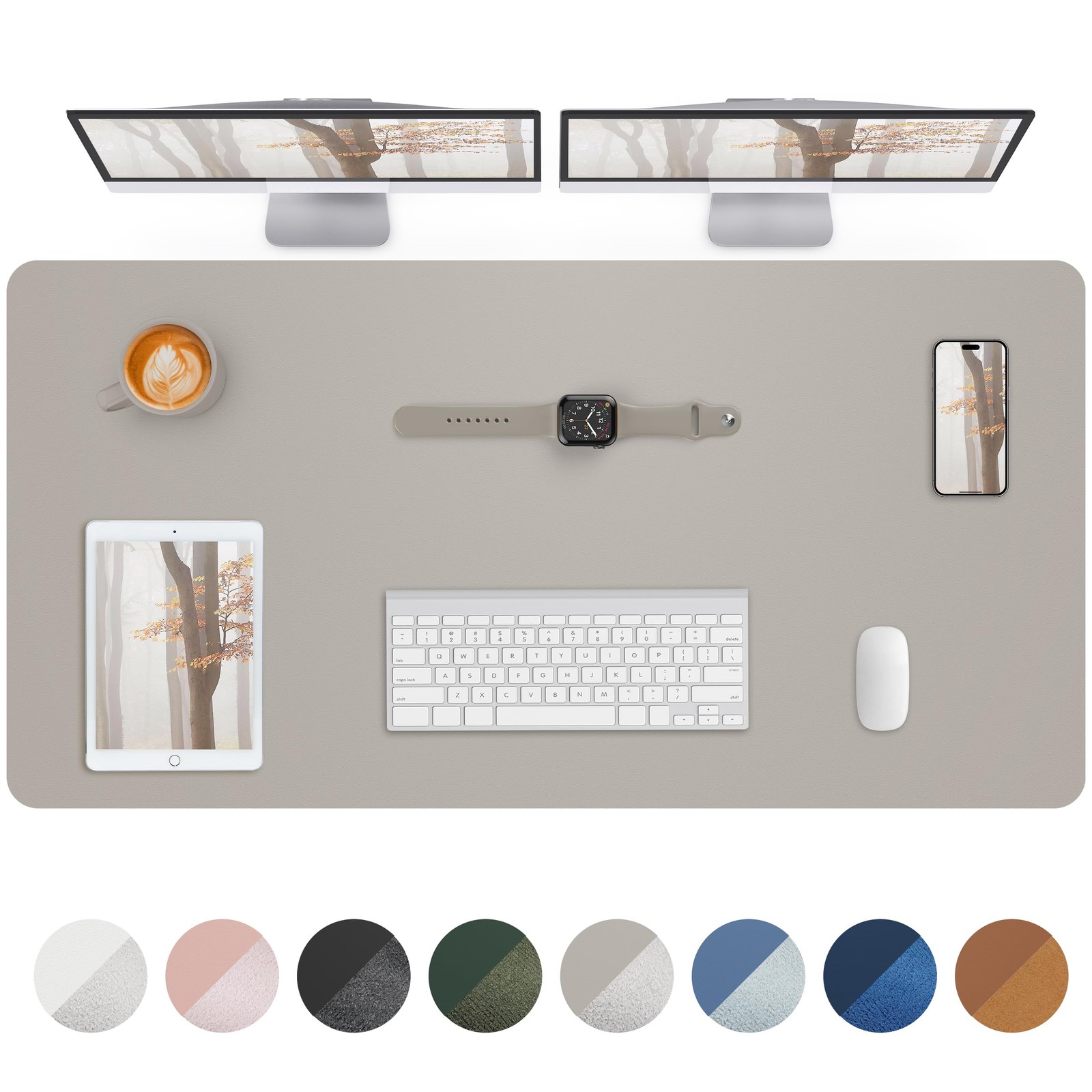 Leather Desk Pad Protector 48"x24" Mouse Pad Office Desk Mat Light Grey