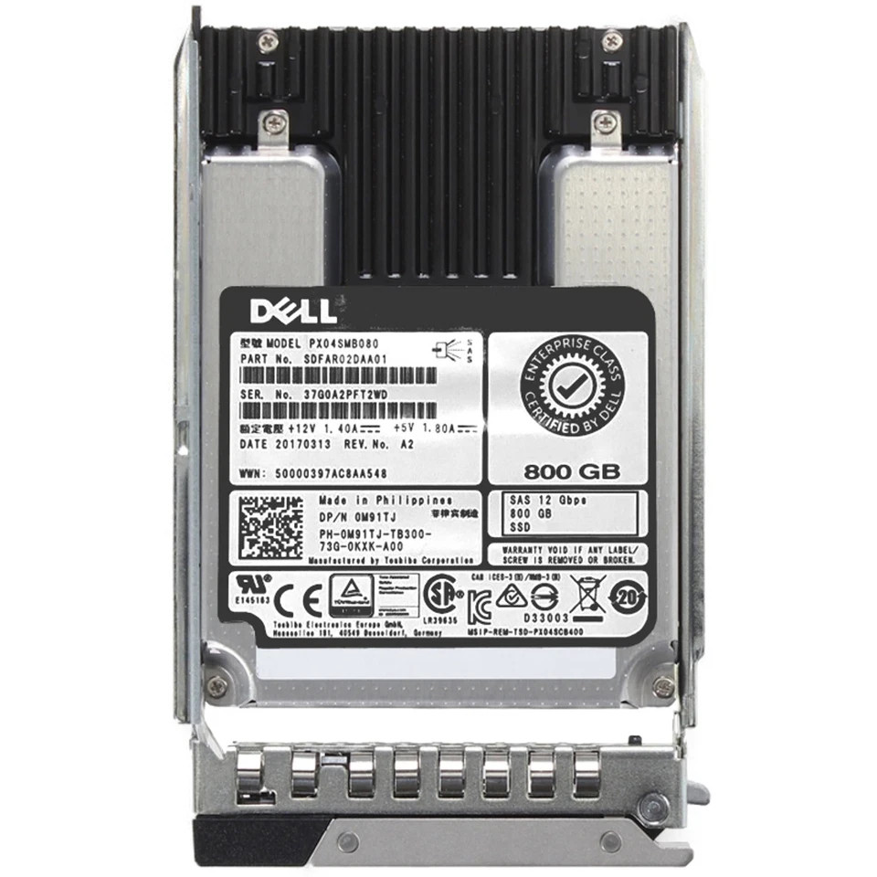 M91TJ, PX04SMB080 New Dell 800GB 12Gbps SAS WI MLC 2.5'' SSD 14/15/16G KIT