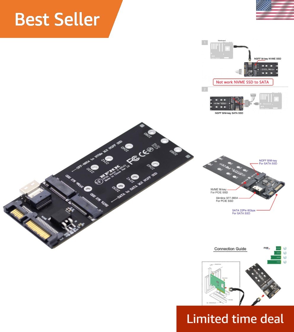 M.2 NVME PCIE SSD to SFF-8654 ＆ NGFF SATA SSD to SATA 2 in 1 Combo Adapter fo...