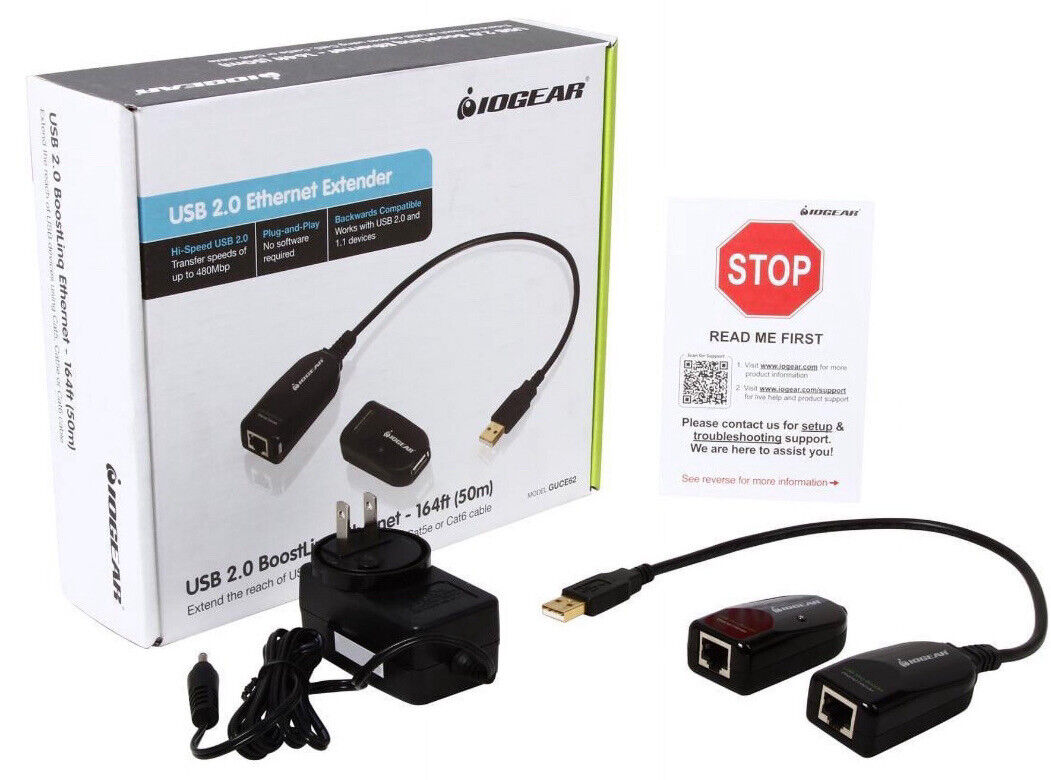 IOGEAR USB 2.0 BoostLinq Ethernet Extender Up To 164ft - Plug & Play