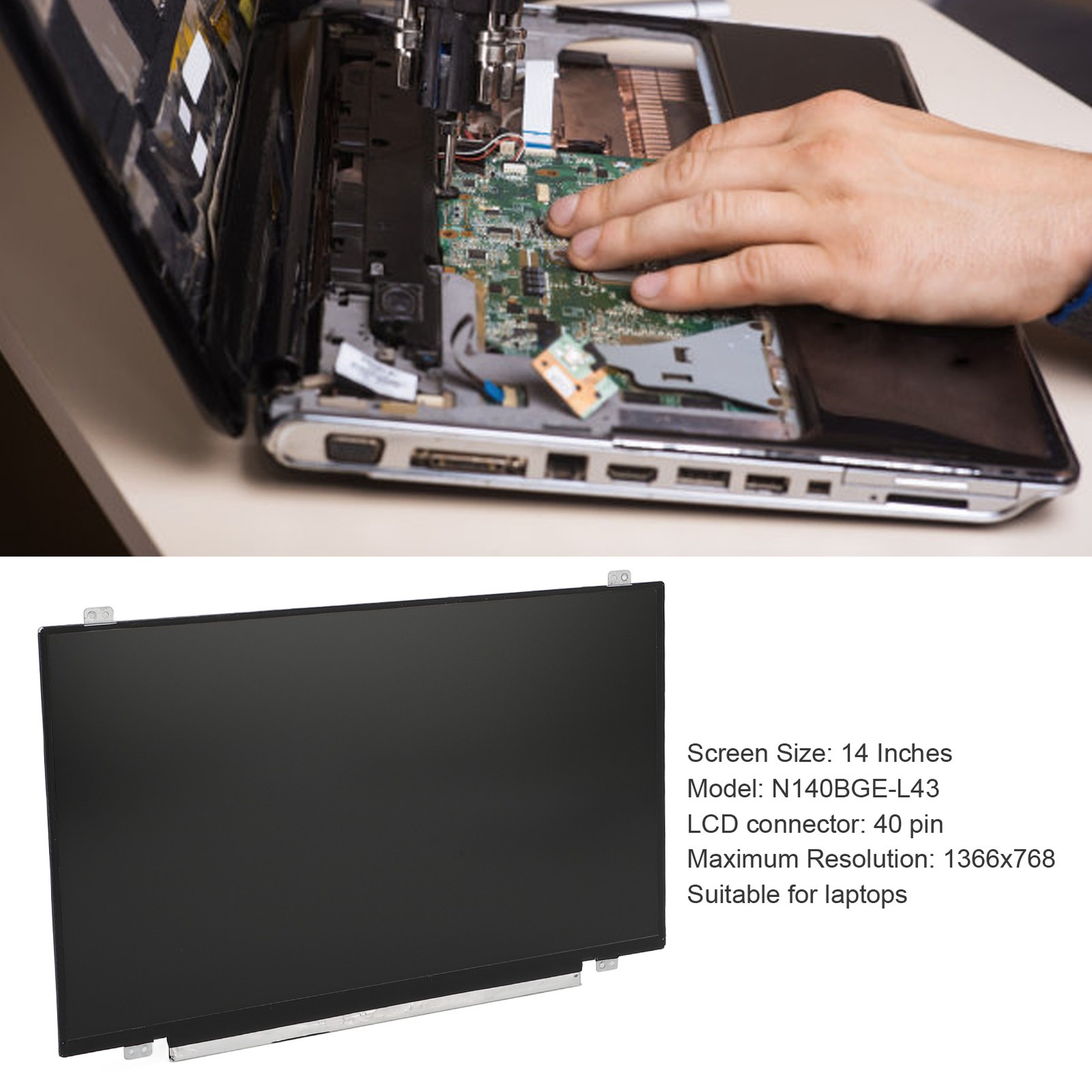 LCD Display Panel 1366x768 14 Inch LCD Screen Replacement Glossy For Repairing